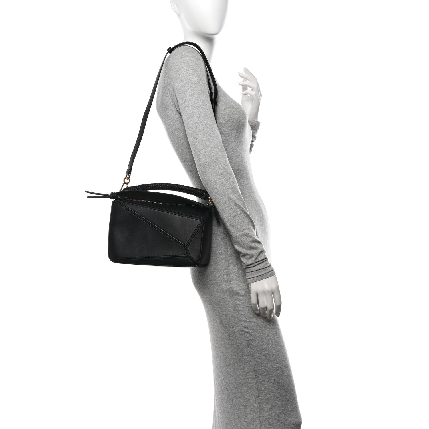 Loewe Calfskin Small Woven Puzzle Bag Black 2 of 12