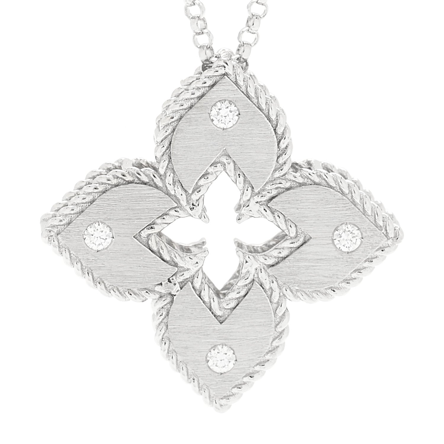 Roberto Coin 18K White Gold Diamond Petite Venetian Princess Flower Pendant Necklace 4 of 8