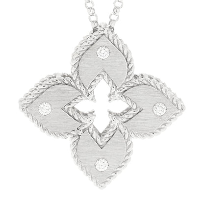 Roberto Coin 18K White Gold Diamond Petite Venetian Princess Flower Pendant Necklace 4 of 8