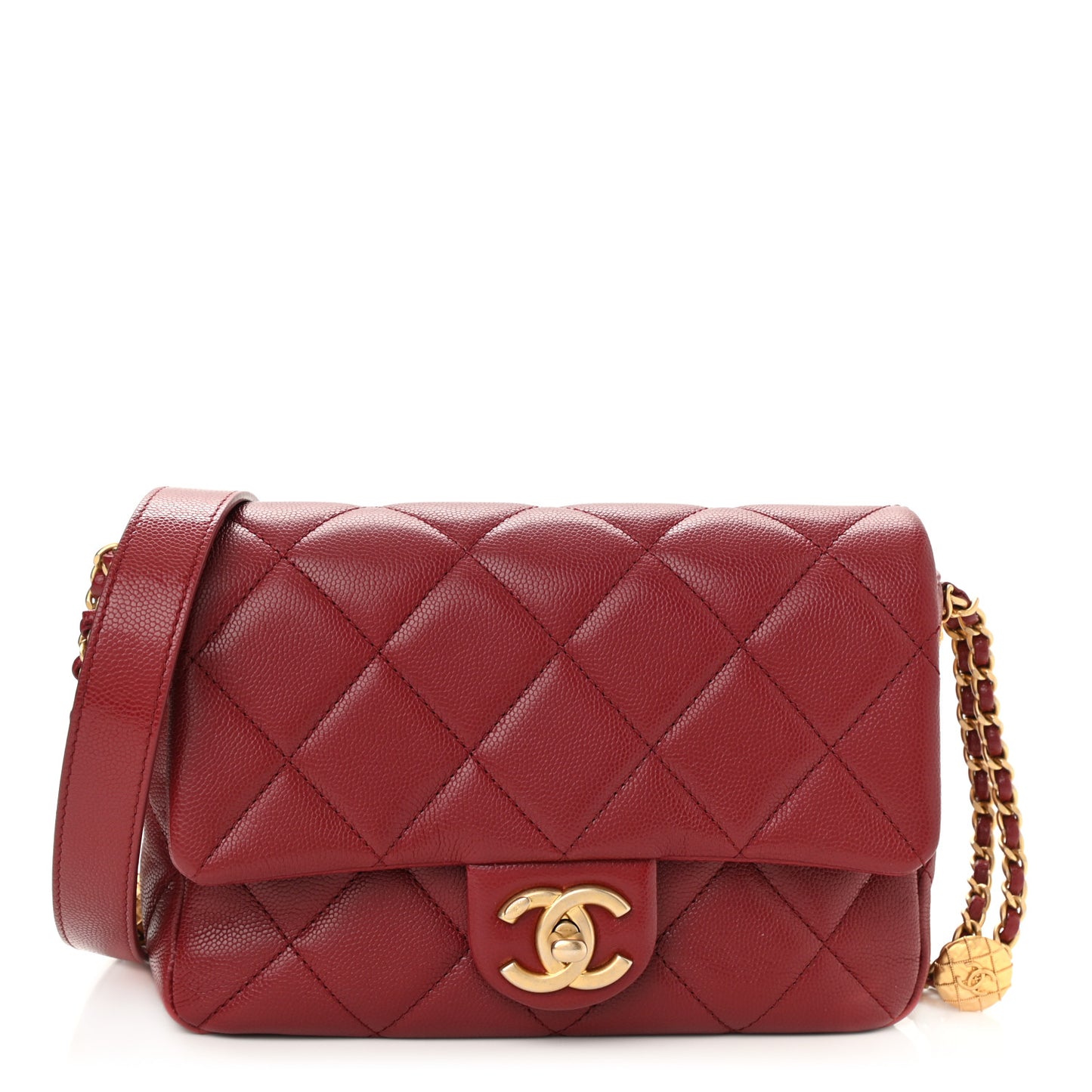 Caviar Quilted Small Twist Your Buttons Flap Burgundy