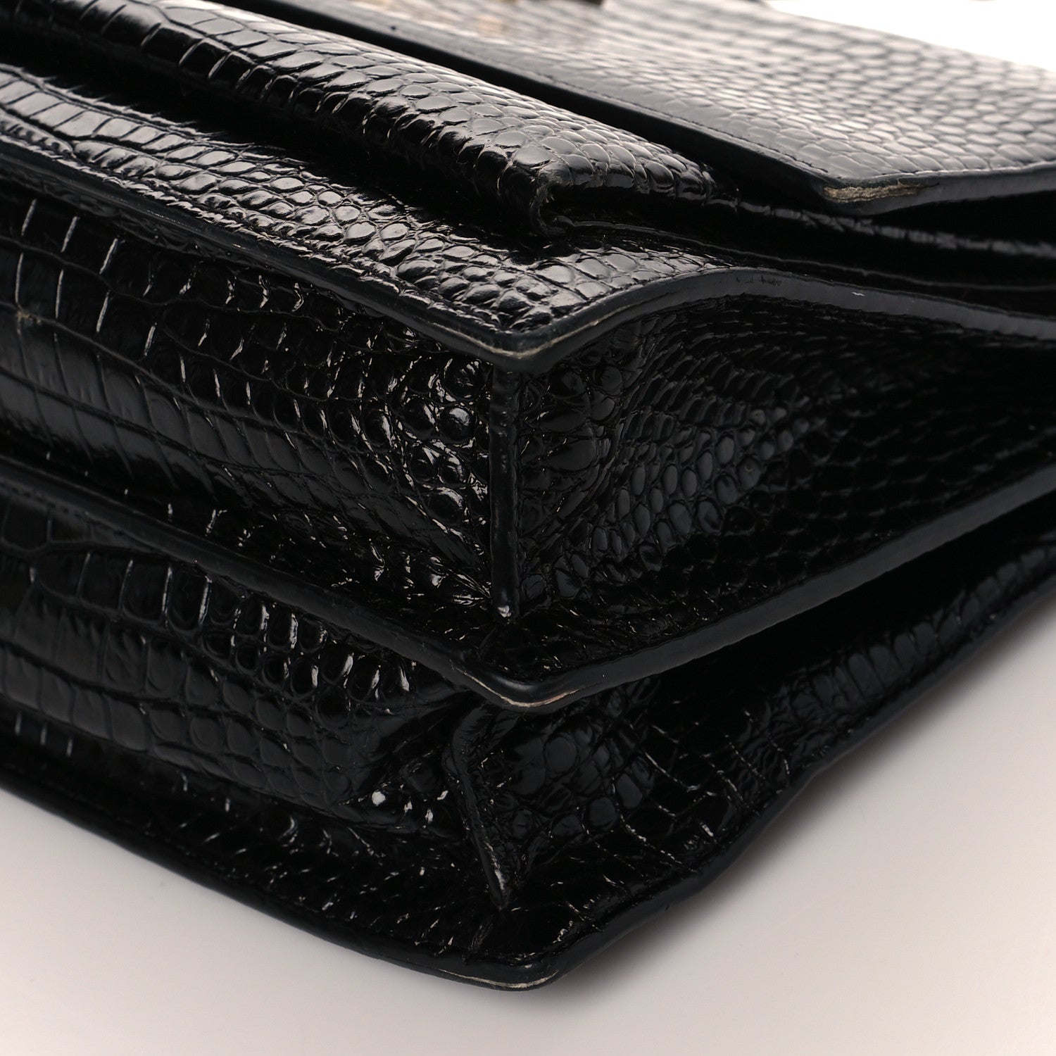 Saint Laurent Calfskin Crocodile Embossed Large Monogram Sunset Black 9 of 10
