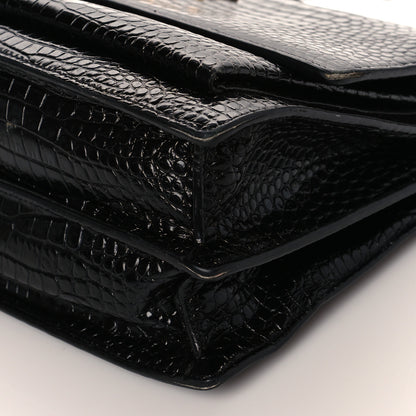 Saint Laurent Calfskin Crocodile Embossed Large Monogram Sunset Black 9 of 10