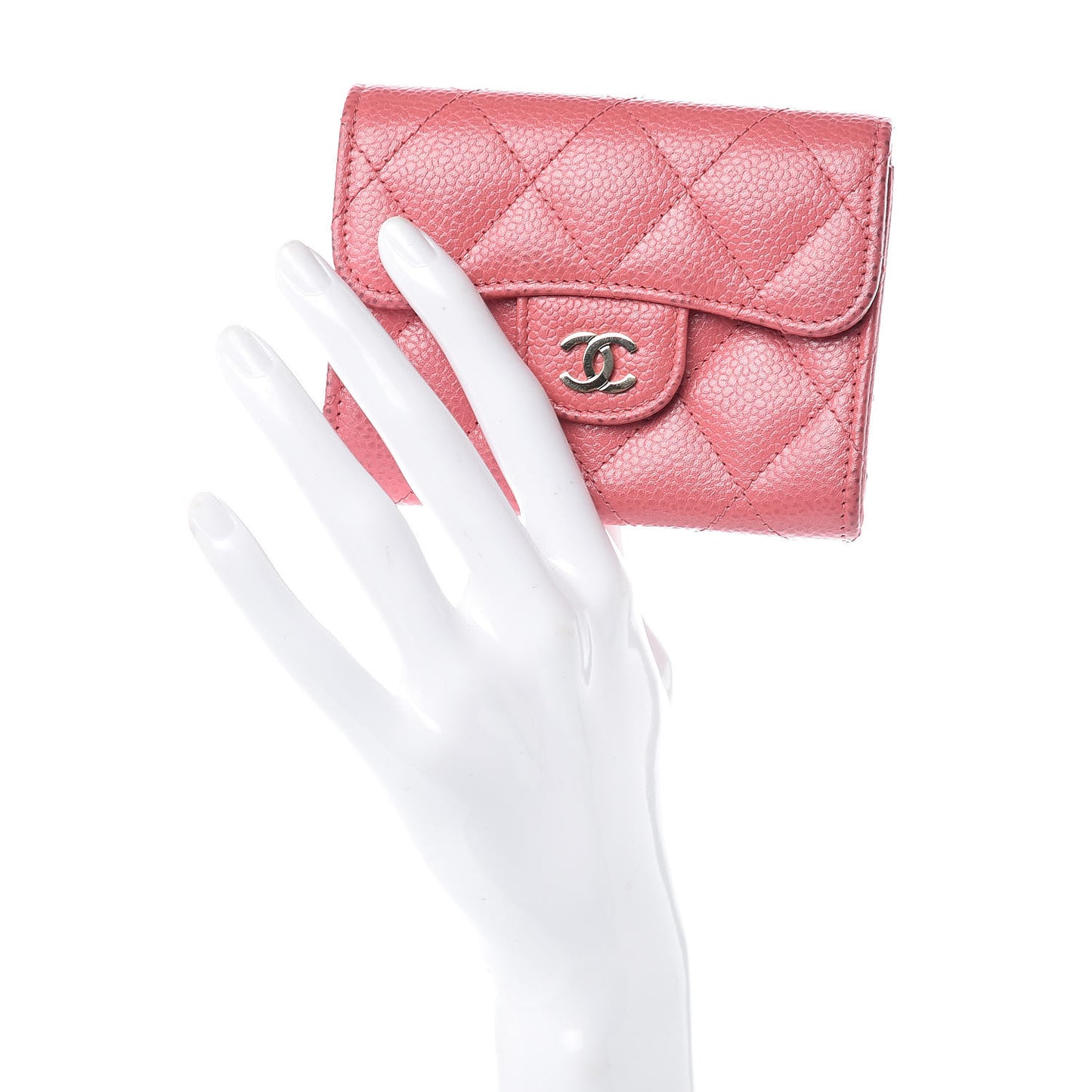 Caviar Quilted Flap Card Holder Pink