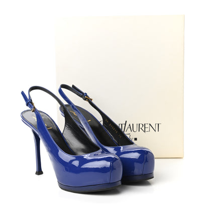 Saint Laurent Vitello Vernice Slingback Platform Pumps 39 Royal Blue 9 of 9
