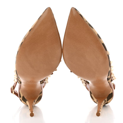Valentino Garavani Canvas Leopard Print Rockstud Ankle Strap 100mm Pumps 36.5 Brown 5 of 13