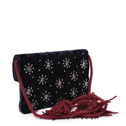 Gucci Velvet Embellished Broadway Rajah Tassel Evening Clutch Royal Blue Multicolor 2 of 10