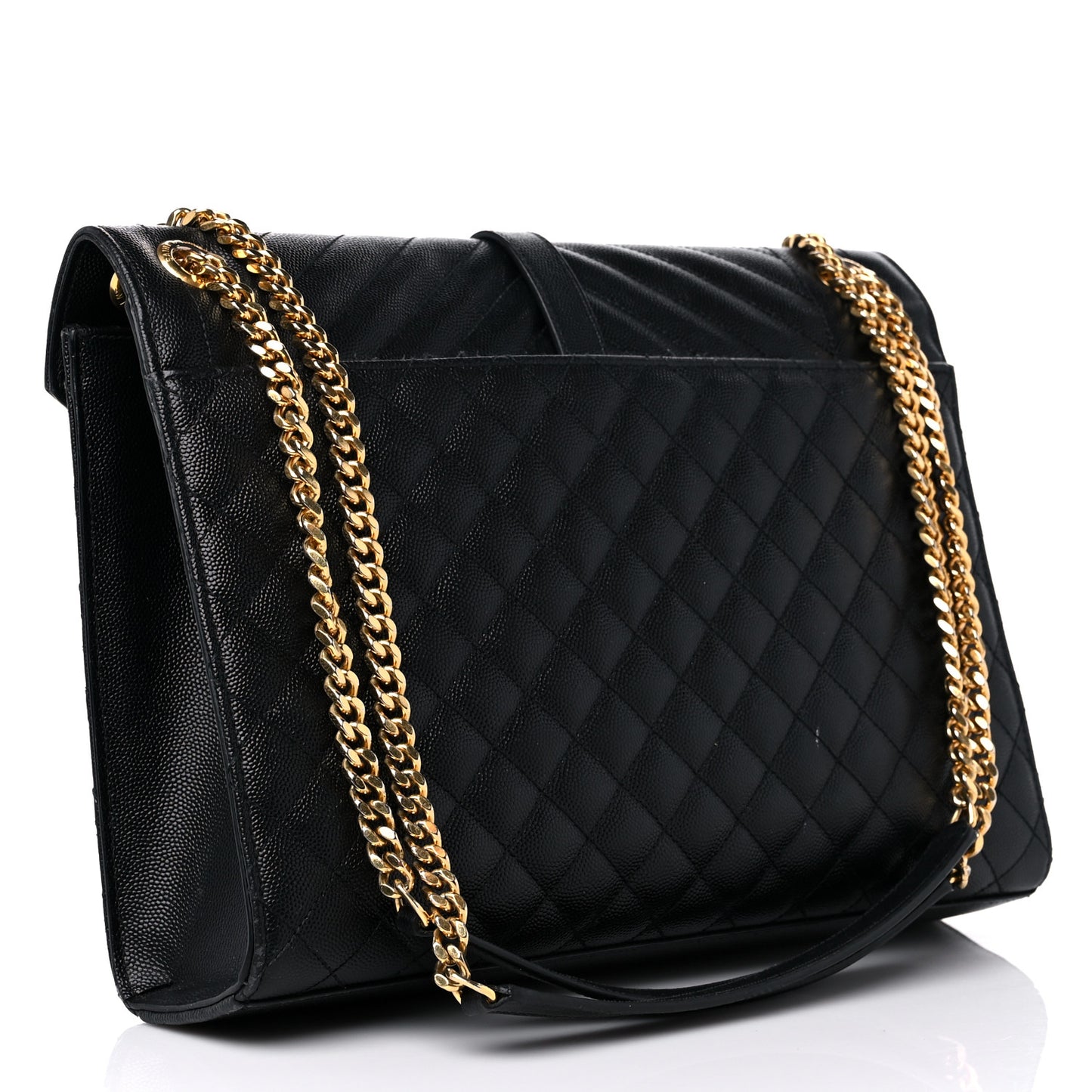 Grain De Poudre Textured Mixed Matelasse Large Triquilt Monogram Satchel Black
