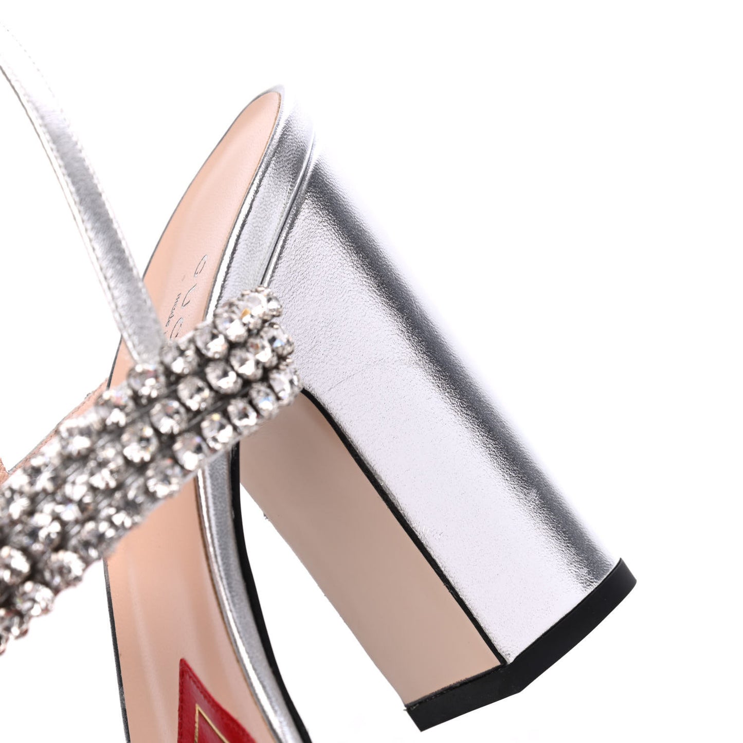 Nappa Silk Crystal Bertie High Heel Sandals 39.5 Argento