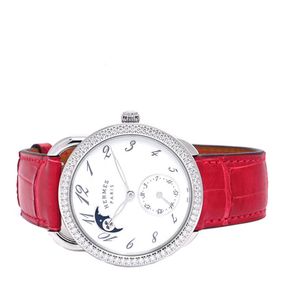 Hermes Stainless Steel Alligator Diamond Mother of Pearl 38mm Arceau Petite Lune Automatic Watch Braise 2 of 5