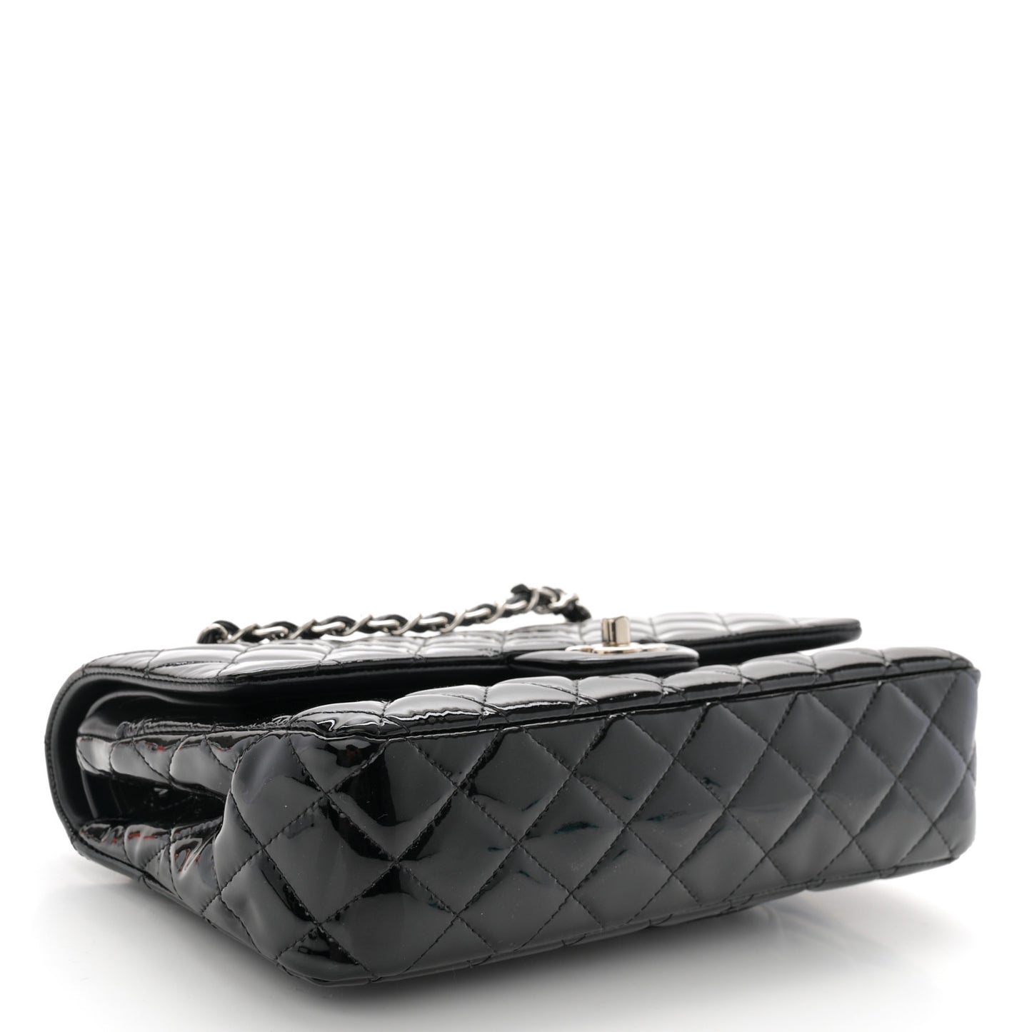 Patent Quilted Medium Double Flap Black