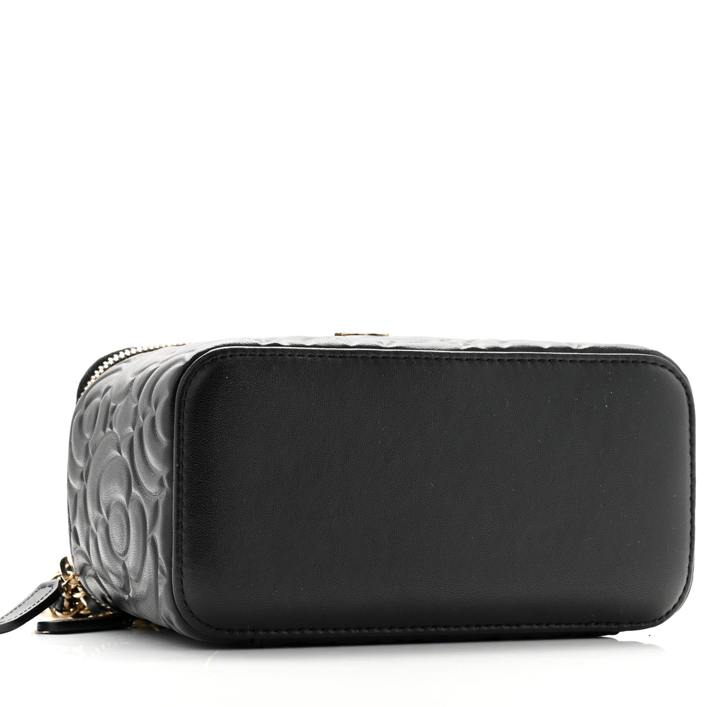 Lambskin Camellia Embossed Small Vanity Case With Chain Black