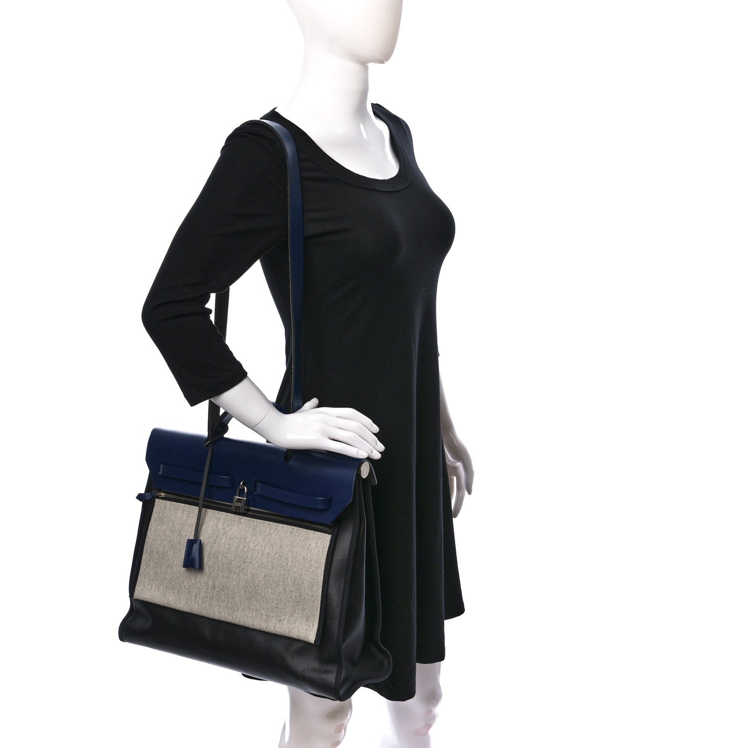 Hermes Toile H Berline Vache Hunter Herbag Zip MM 39 Bleu Encre Black 2 of 10