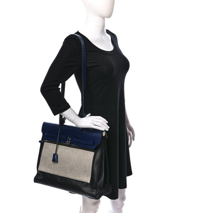 Hermes Toile H Berline Vache Hunter Herbag Zip MM 39 Bleu Encre Black 2 of 10