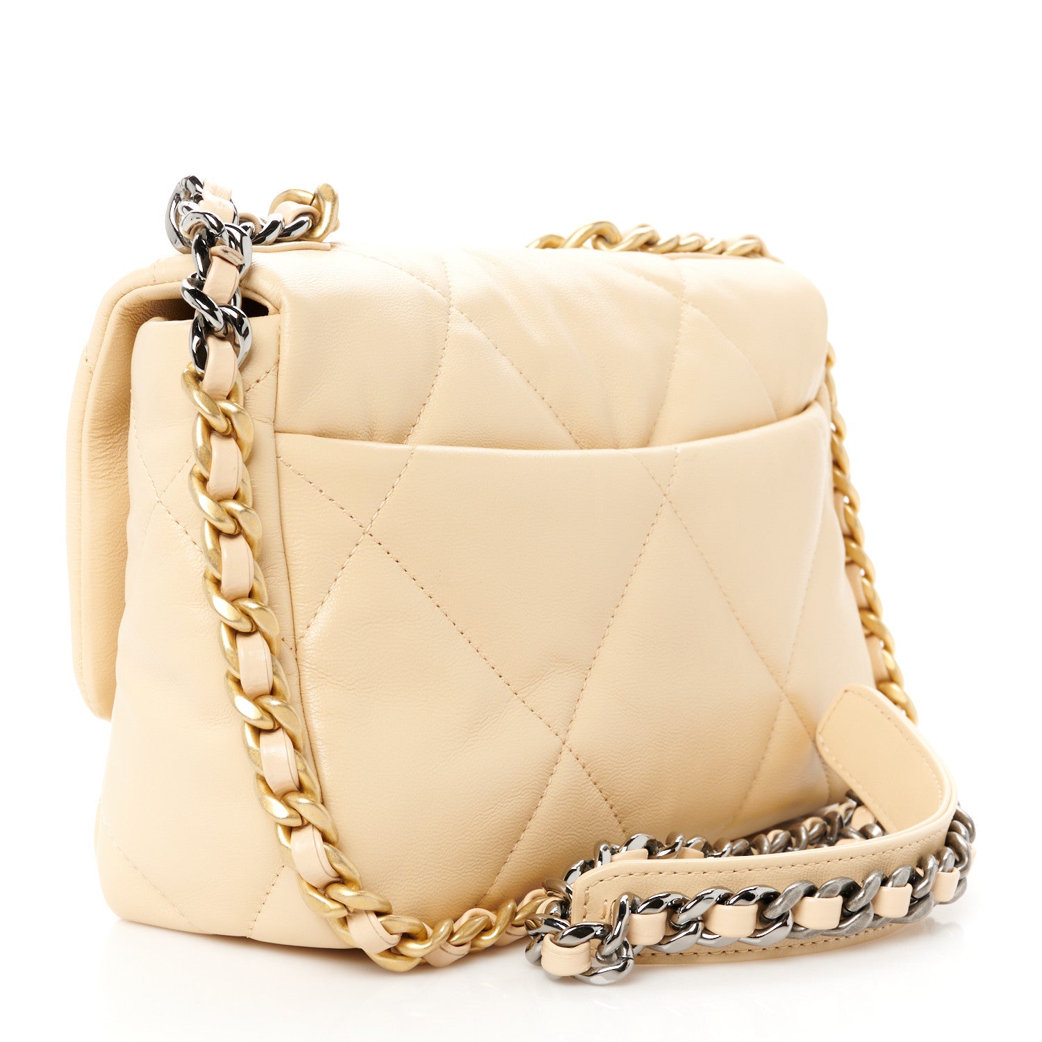 Chanel Shiny Goatskin Quilted Medium Chanel 19 Flap Beige 3 of 11