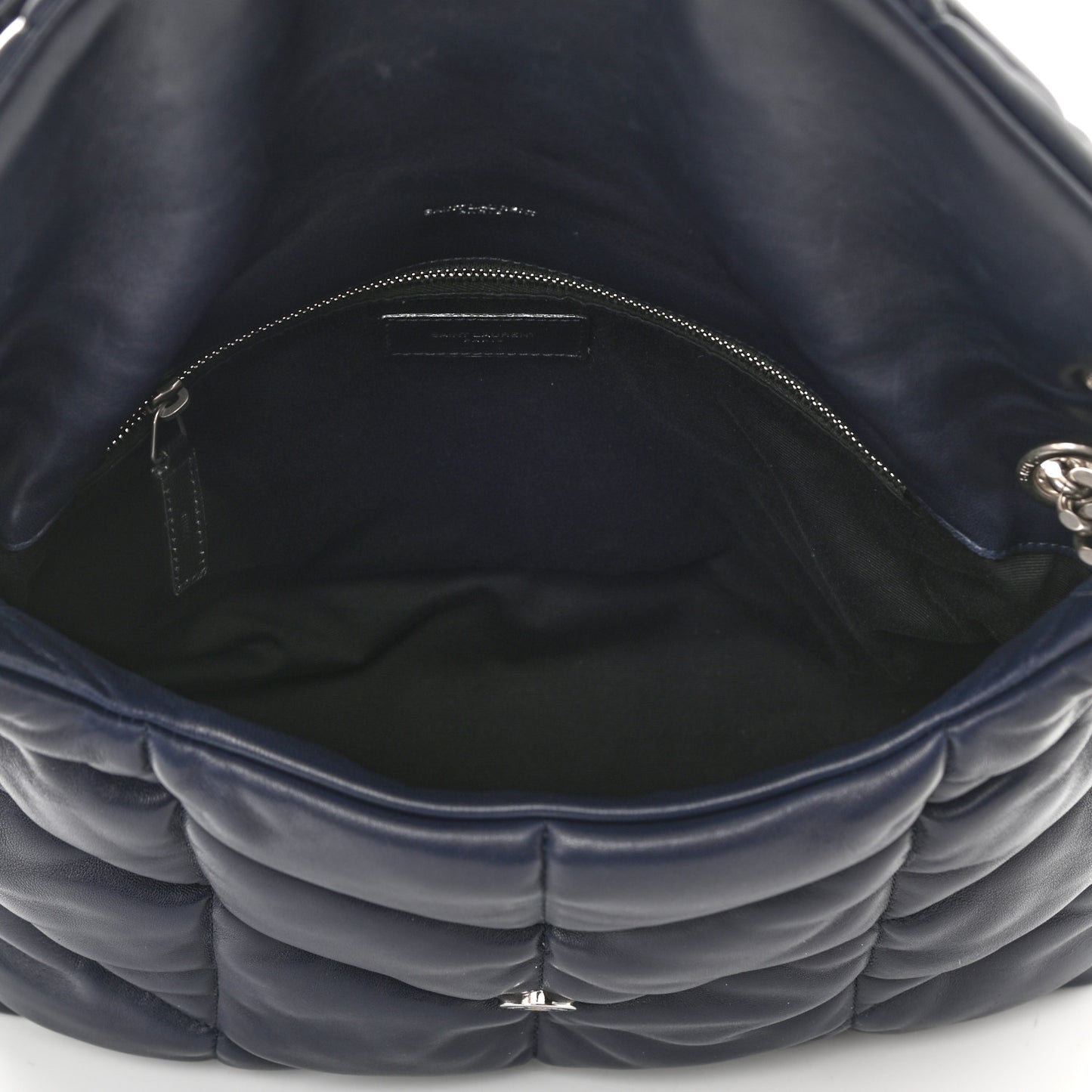 Lambskin Quilted Medium Loulou Puffer Monogram Chain Satchel Navy