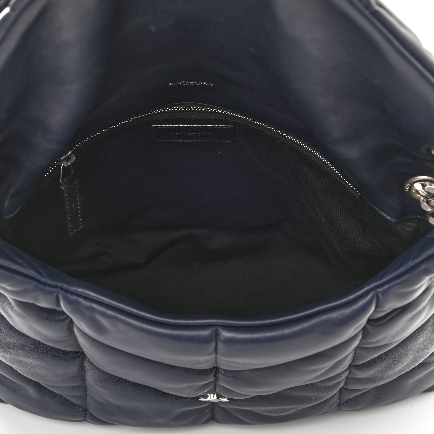 Saint Laurent Lambskin Quilted Medium Loulou Puffer Monogram Chain Satchel Navy 5 of 9