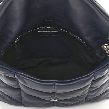 Saint Laurent Lambskin Quilted Medium Loulou Puffer Monogram Chain Satchel Navy 5 of 9
