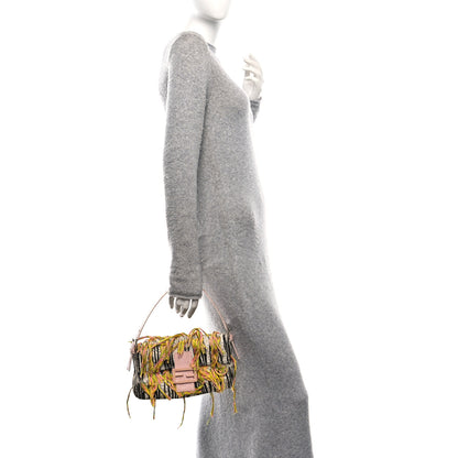 Fendi Calf Hair Snakeskin Zebra Print Beaded Fringe Baguette Multicolor 2 of 9