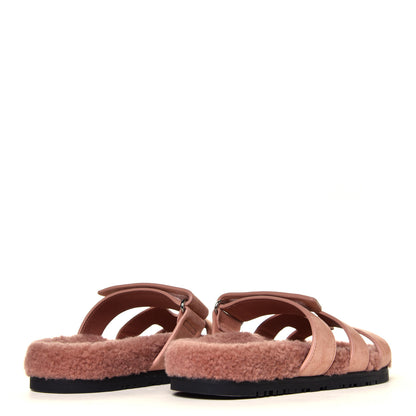 Hermes Suede Goatskin Woolskin Womens Chypre Sandals 37 Rose Aube 3 of 7