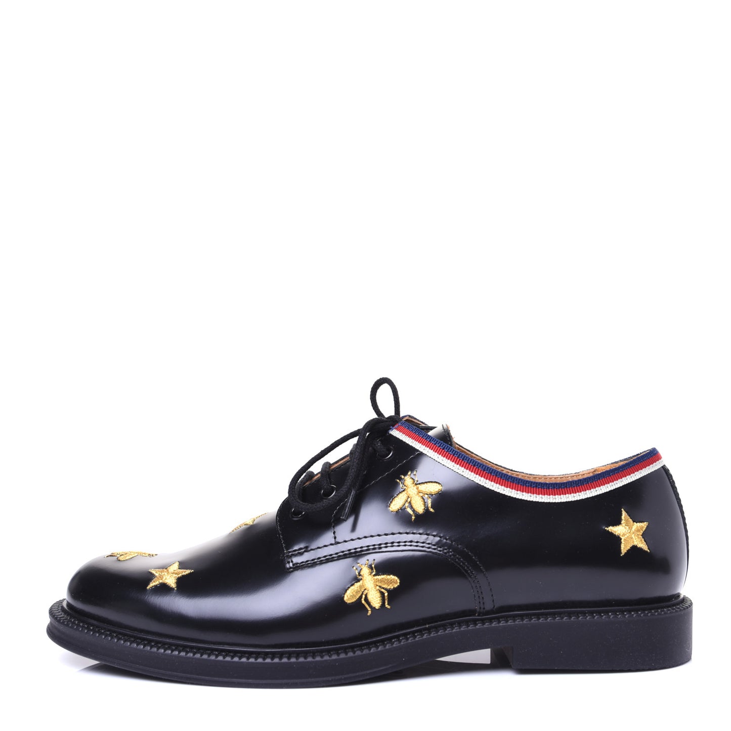 Patent Bee Star Embroidered Womens Derby Loafers 35 Black