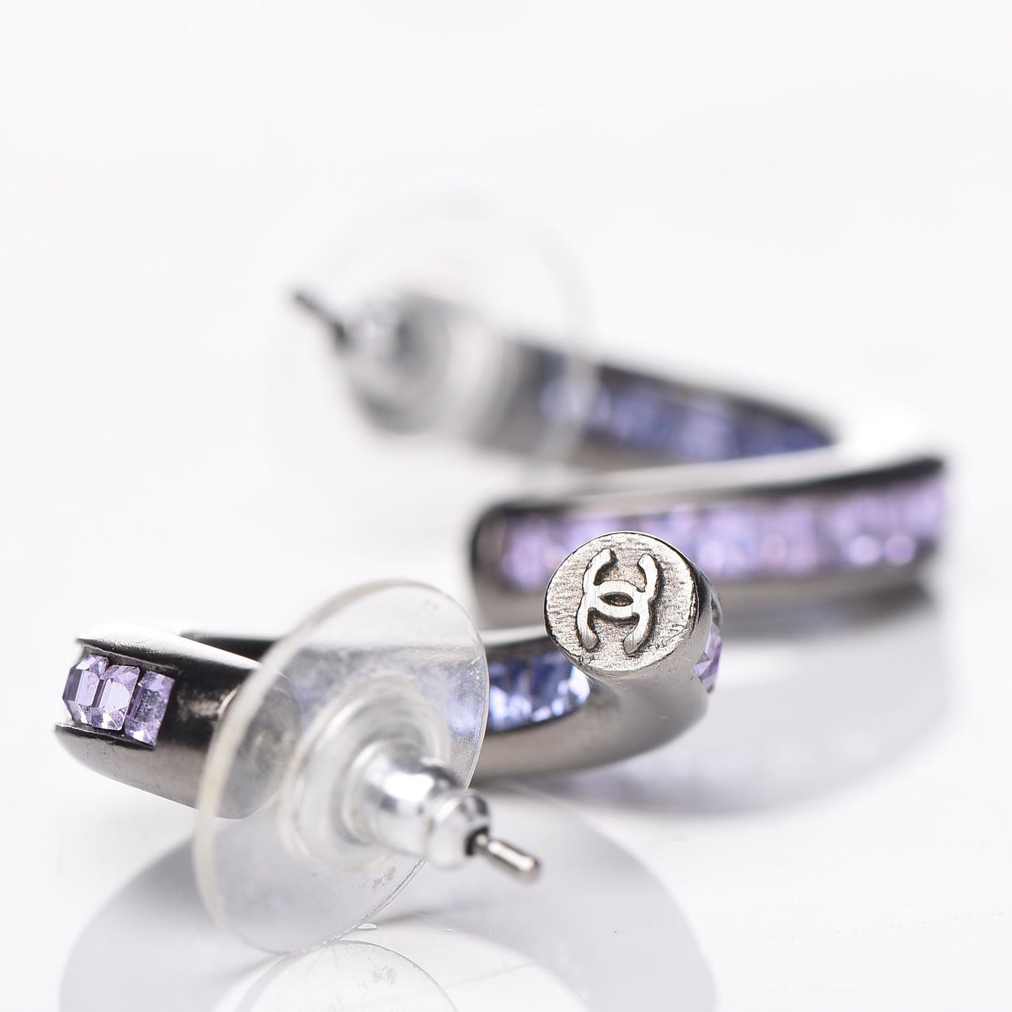 Crystal Baguette CC Hoop Earrings Purple