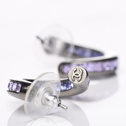 Chanel Crystal Baguette CC Hoop Earrings Purple 4 of 4