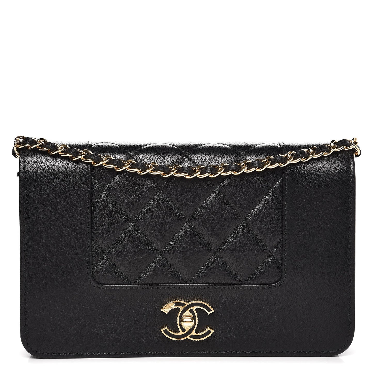 Sheepskin Quilted Mademoiselle Vintage Wallet On Chain WOC Black