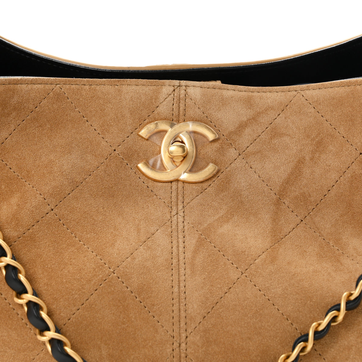 Suede Calfskin Shiny Lambskin Quilted Small Coco Base Shopping Bag Beige Black