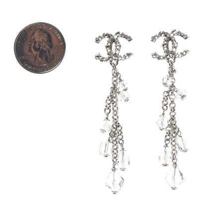 Chanel Crystal Bead CC Dangle Earrings Silver 2 of 4