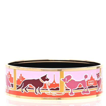 Hermes Enamel Printed Chiens Et Chats Parisiens Wide Bracelet 65 3 of 6
