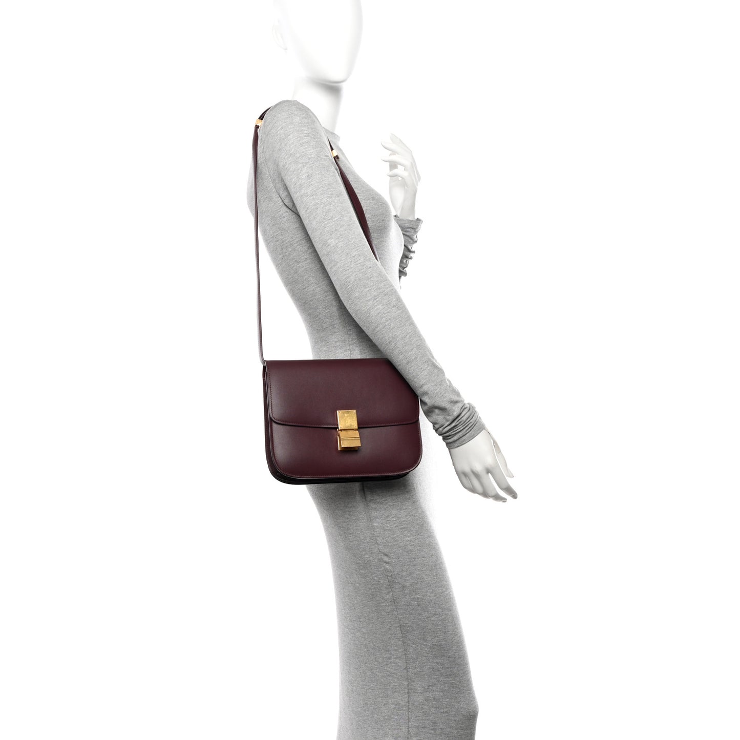 Box Calfskin Medium Classic Box Flap Bag Burgundy