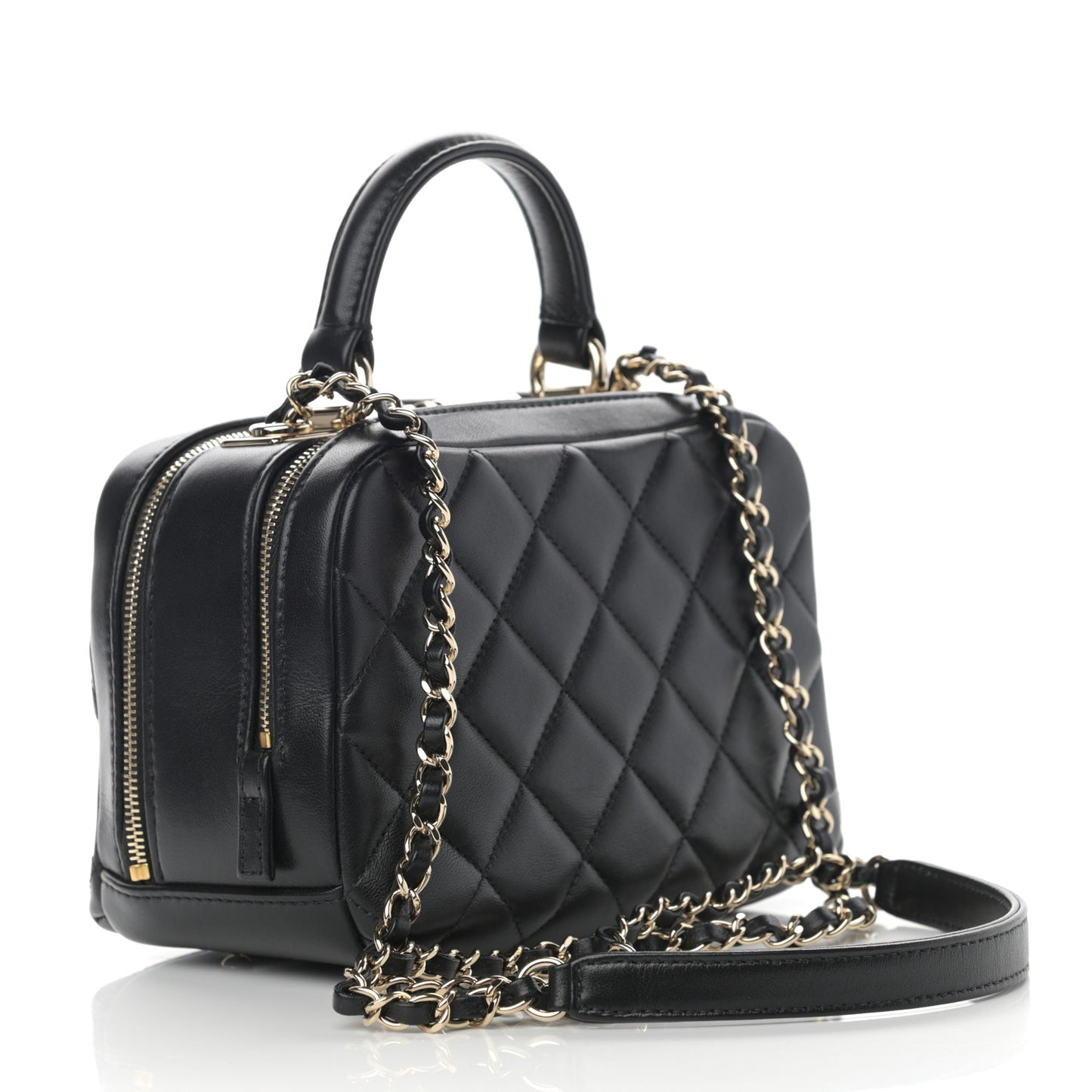 Lambskin Quilted Small Trendy CC Bowling Bag Black