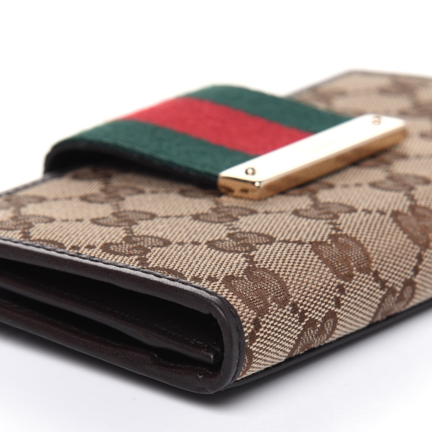 Gucci Monogram Calfskin Ladies Web Continental Wallet Beige Ebony Cocoa 11 of 14