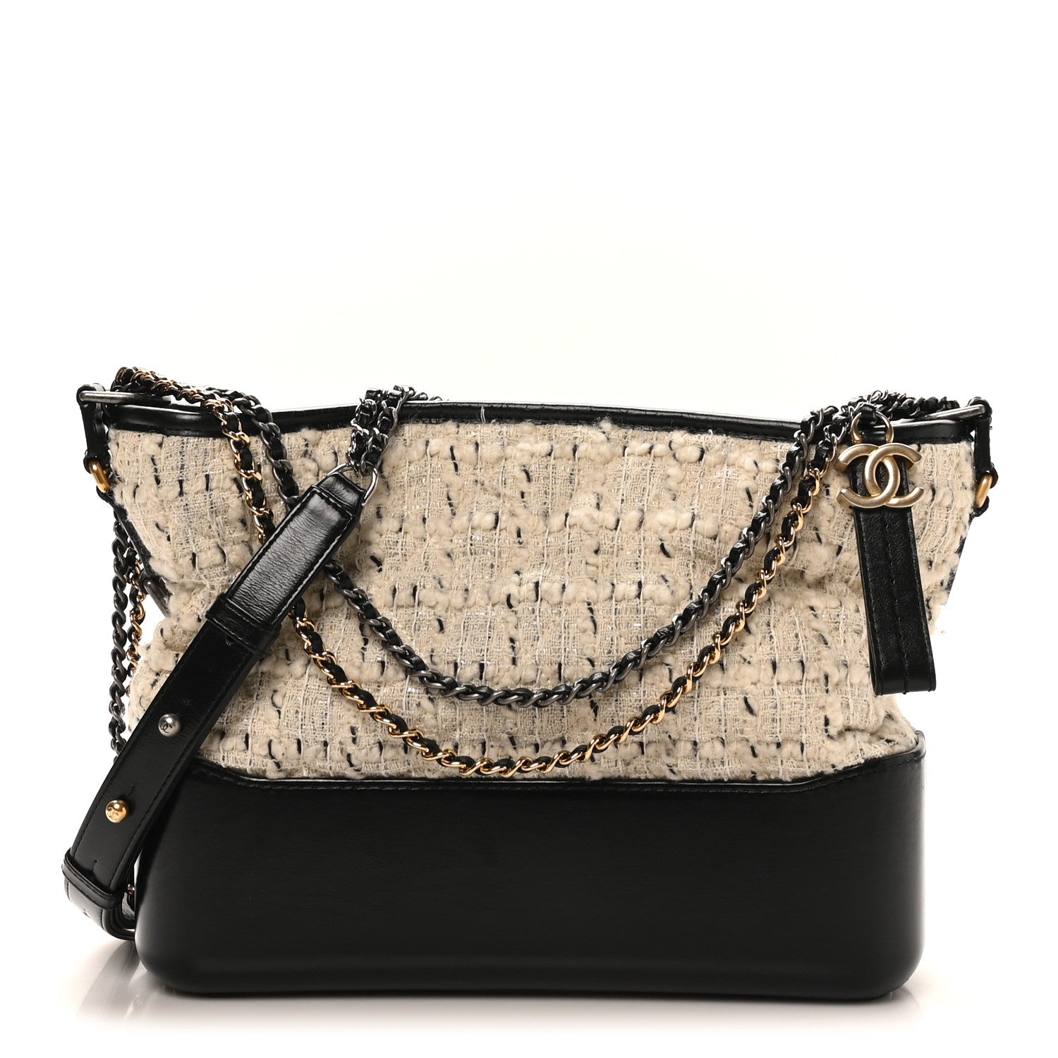 Chanel Tweed Calfskin Quilted Medium Gabrielle Hobo Ivory Black 1 of 11