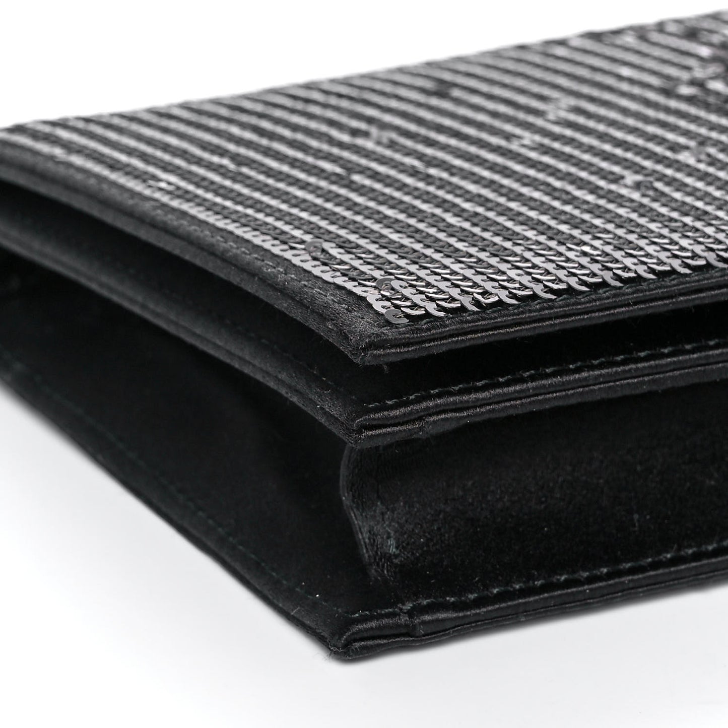Satin Sequin Cannage Rendezvous Chain Wallet Black Multicolor