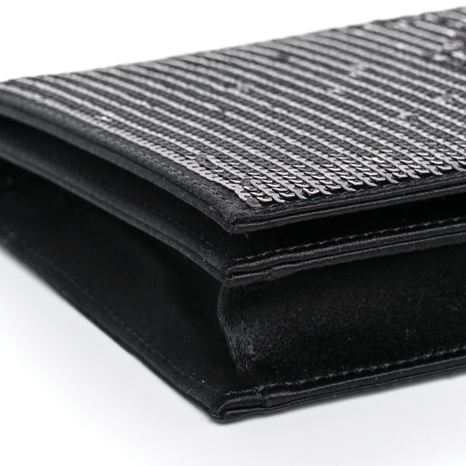 Christian Dior Satin Sequin Cannage Rendezvous Chain Wallet Black Multicolor 9 of 14