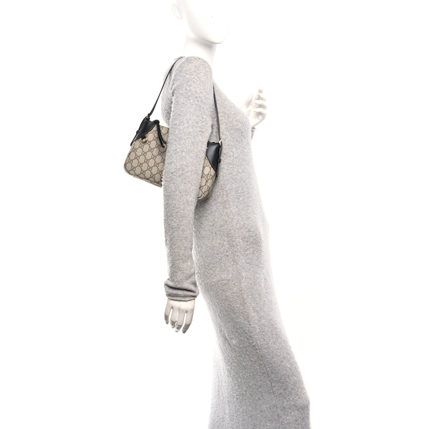 Gucci GG Supreme Monogram Textured Calfskin Small Emblem Shoulder Bag Beige Black 2 of 10