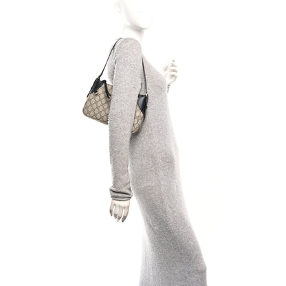 Gucci GG Supreme Monogram Textured Calfskin Small Emblem Shoulder Bag Beige Black 2 of 10