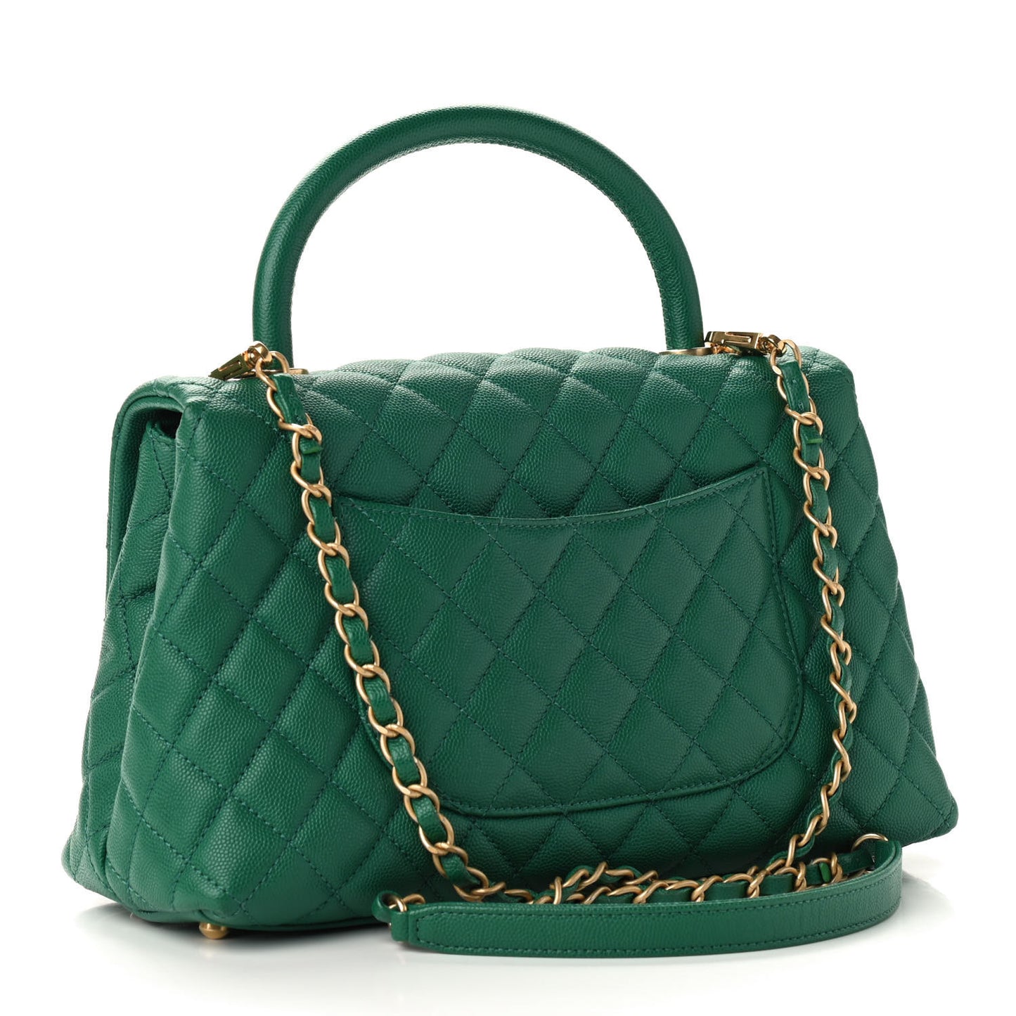 Caviar Quilted Small Coco Handle Flap Green