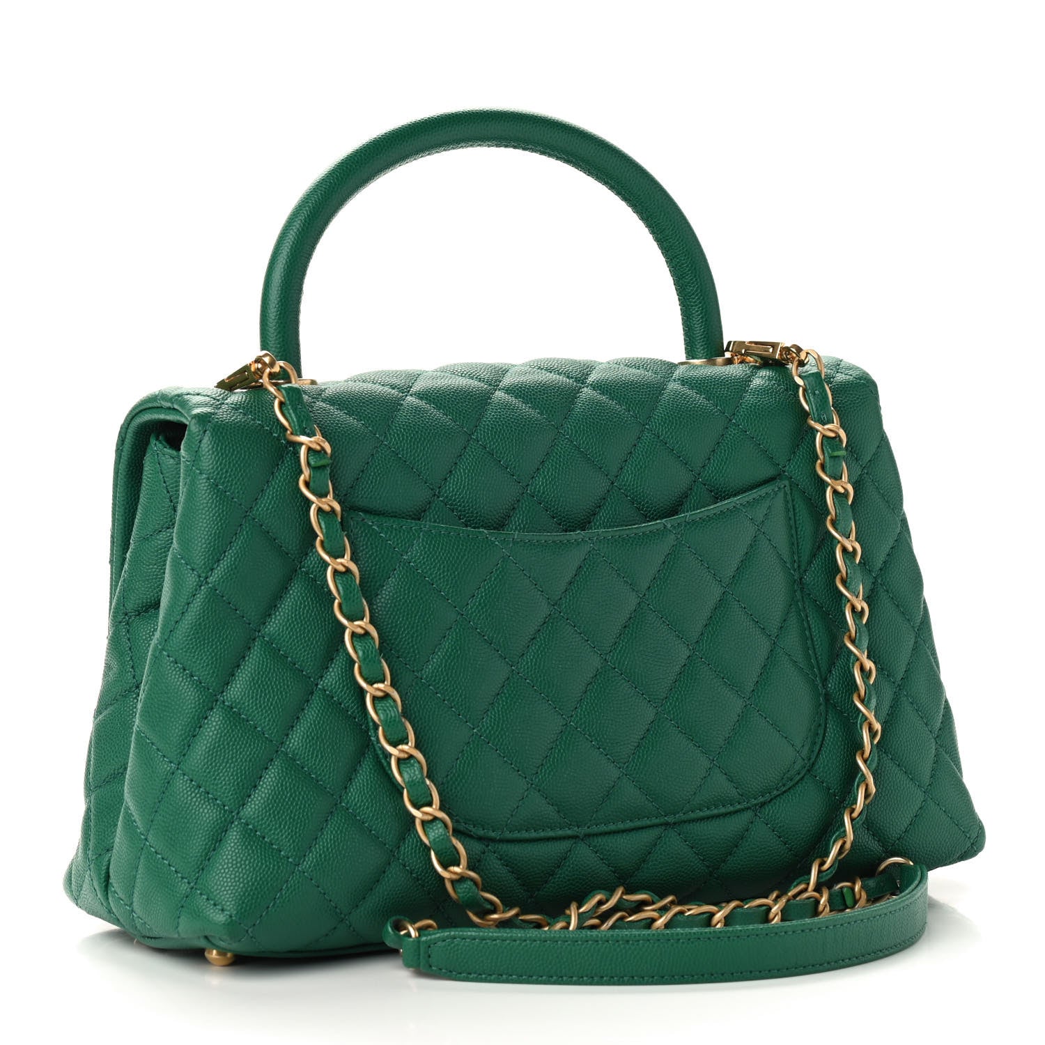 Chanel Caviar Quilted Small Coco Handle Flap Green 3 of 9