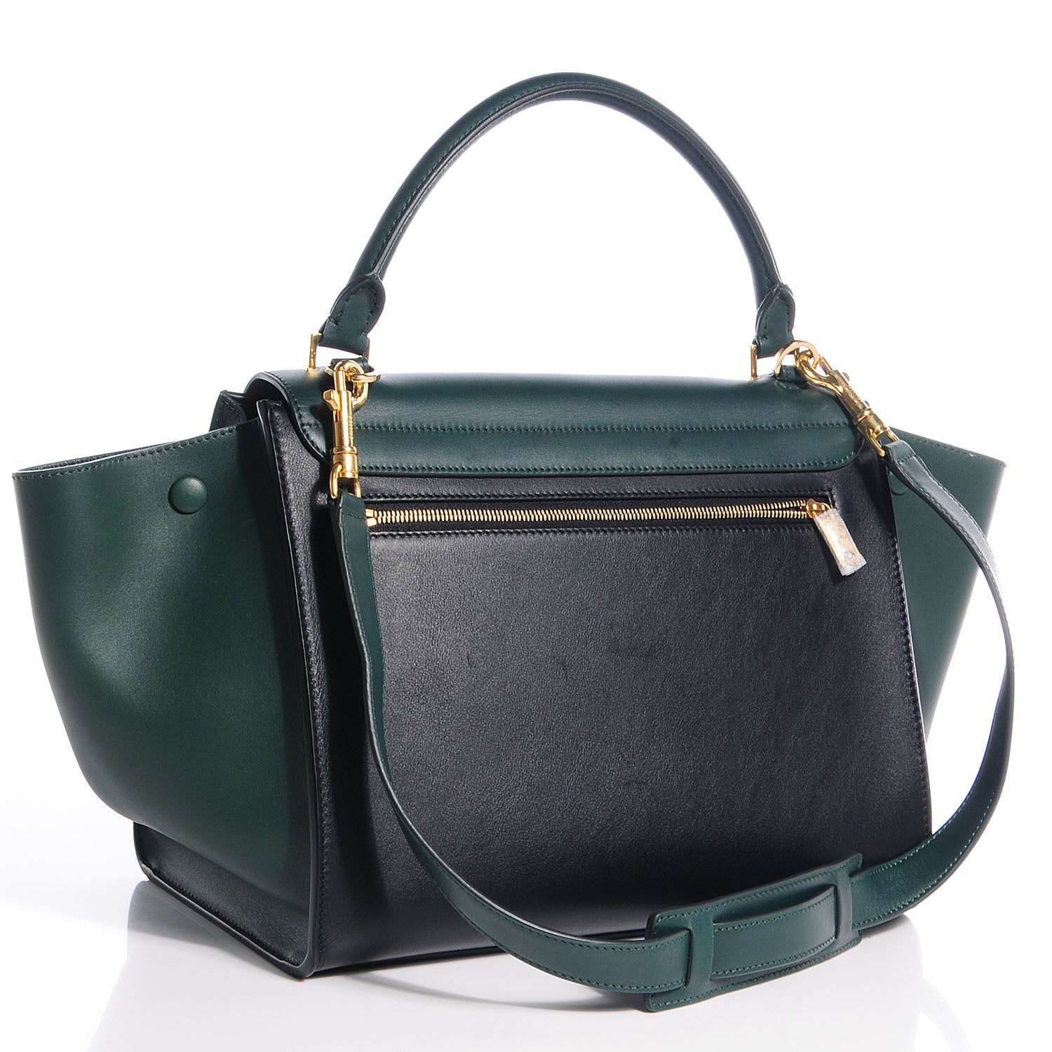 Celine Smooth Calfskin Small Bi-Color Trapeze Bottle Green Black 3 of 12