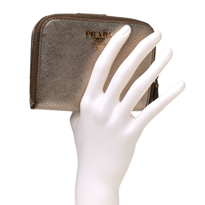 Prada Metallic Saffiano Metal Compact Zip Around Wallet Bronzo 2 of 16