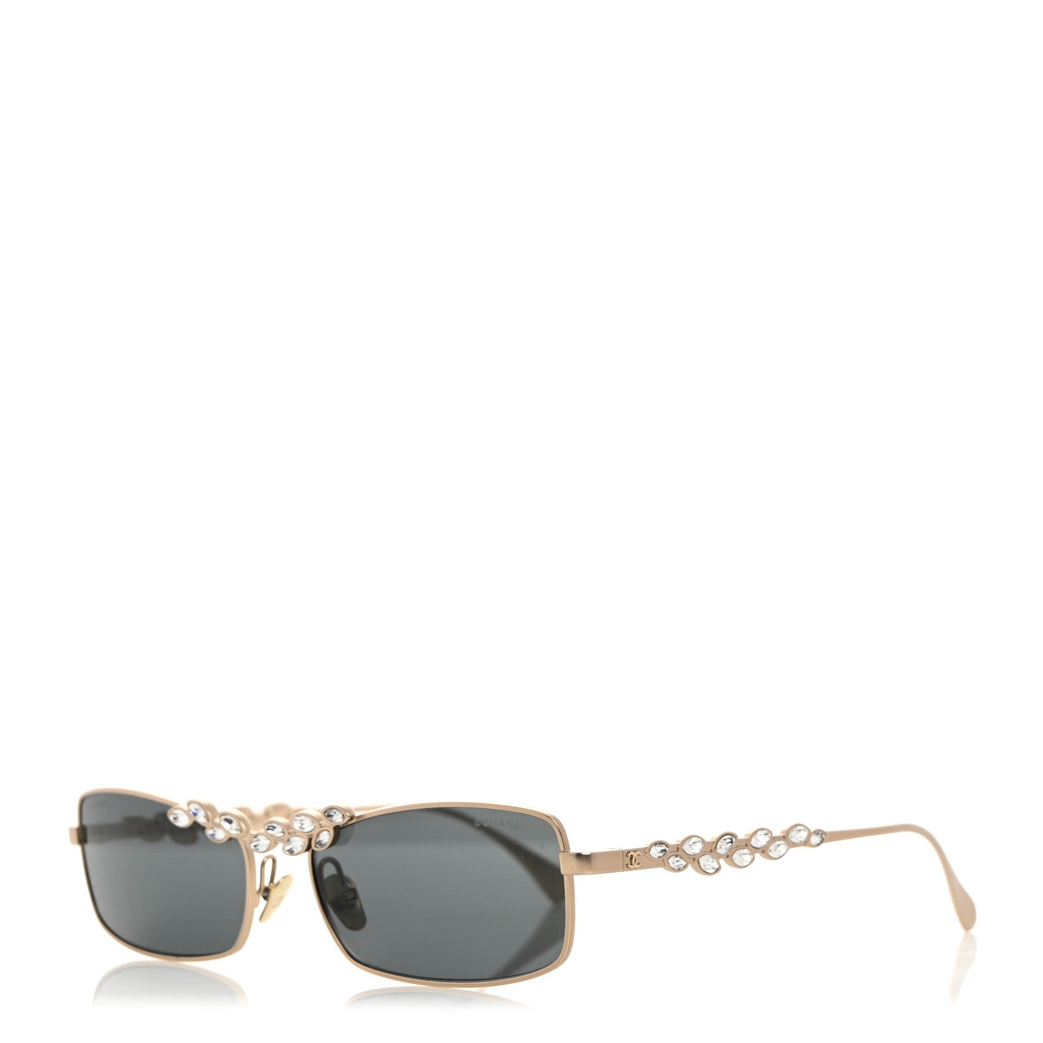 Chanel Metal Crystal Sparkling Wheat Rectangle Sunglasses 71584 Gold 1 of 8
