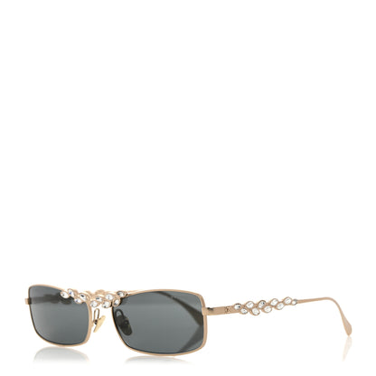 Chanel Metal Crystal Sparkling Wheat Rectangle Sunglasses 71584 Gold 1 of 8
