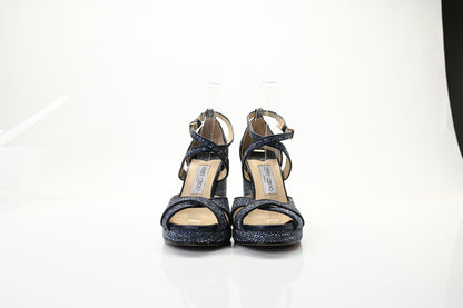 Jimmy Choo Tweed Alanah 105 Wedge Sandals 39.5 Blue 4 of 18