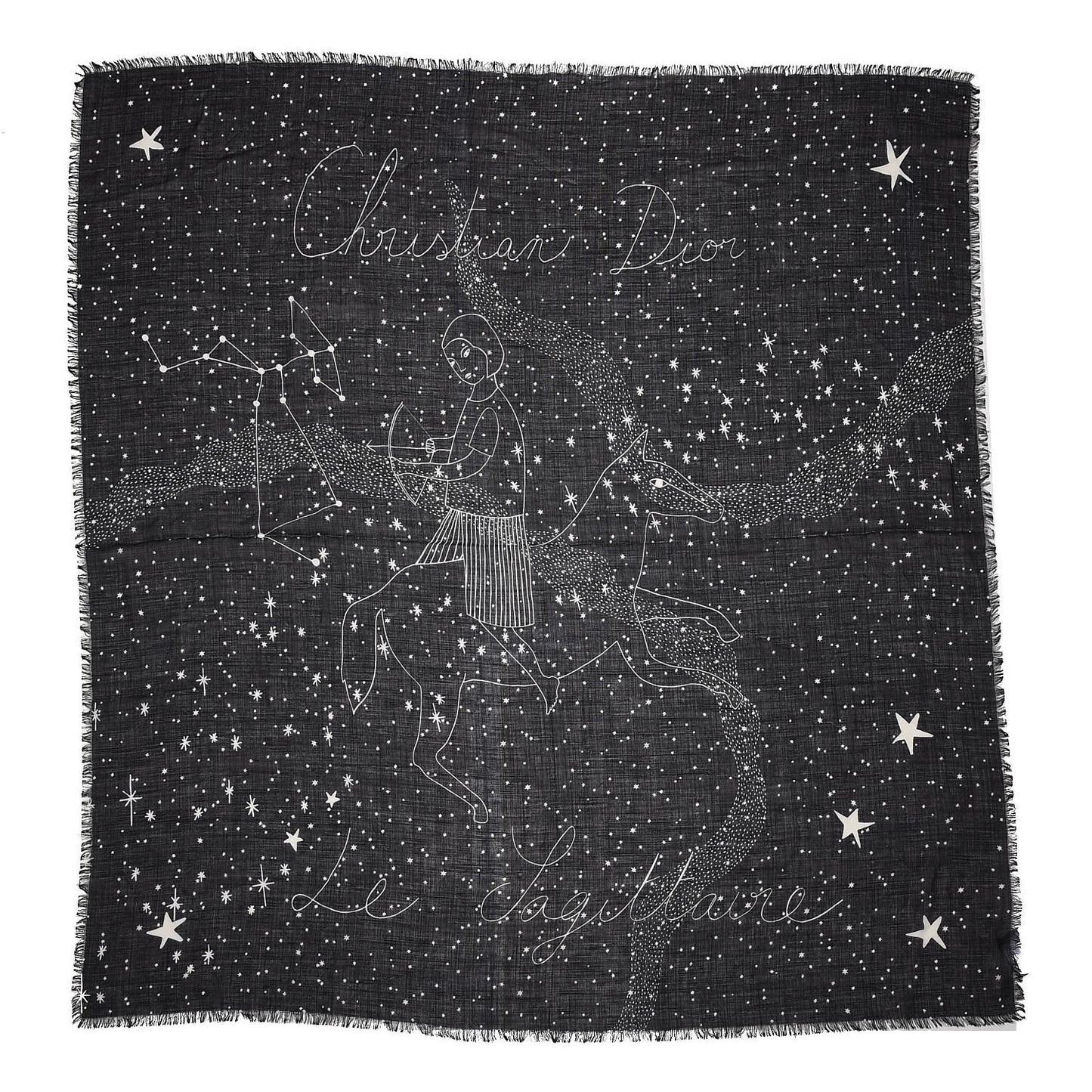 Wool Silk Astrological Sagittarius Constellation Scarf Stole Black