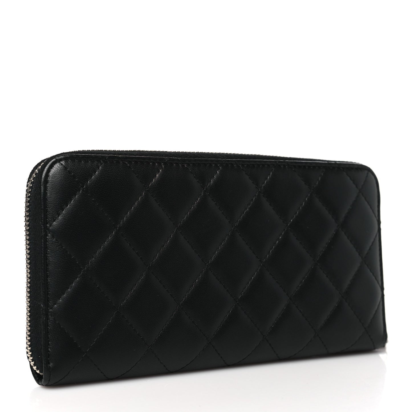 Lambskin Quilted Large Gusset Zip Around Wallet Black