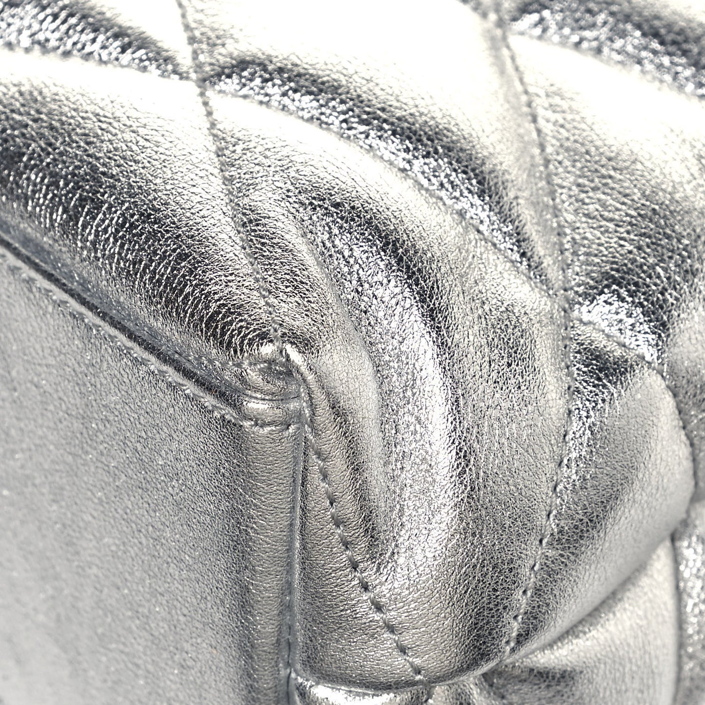 Metallic Lambskin Quilted Sade Puffer Envelope Clutch Argento