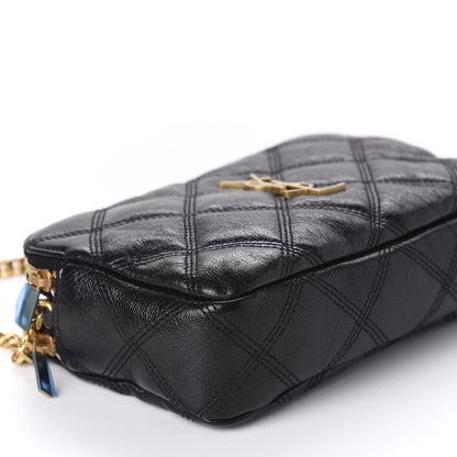 Saint Laurent Grained Lambskin Quilted Mini Becky Double Zip Bag Black 6 of 10
