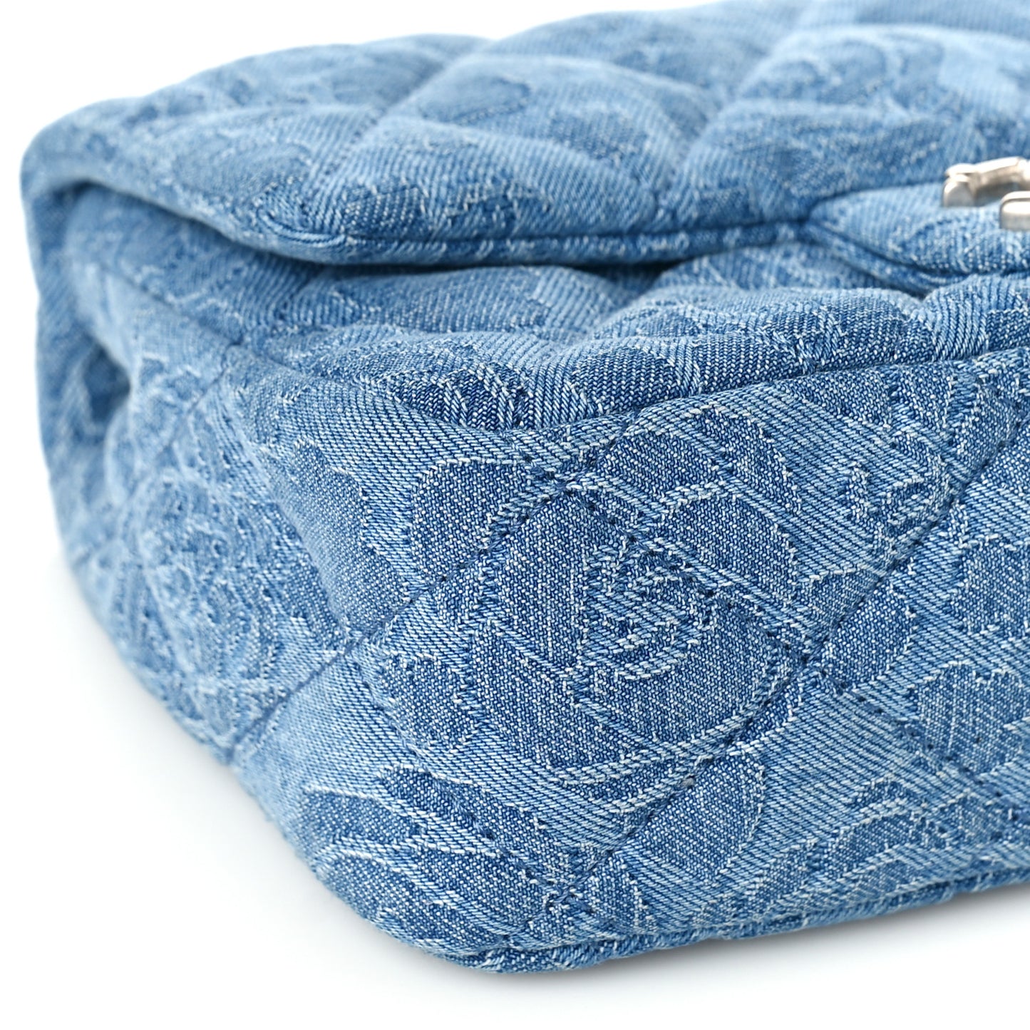 Denim Quilted Camellia Sweetheart Mini Flap Blue